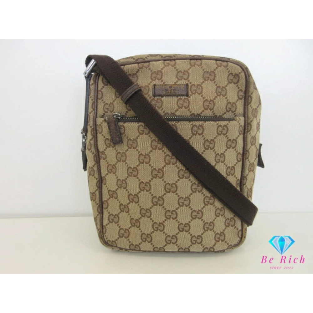 Gucci Shoulder Bag GG Canvas Brown Khaki Green Leather Messenger Clutch